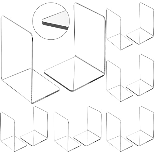 Eaasty 12 Pcs/ 6 Pairs Clear Acrylic Bookends for Shelves Heavy Duty Book End Desktop Organizer Bookshelf L Shaped Dividers Book Stopper for School Office Home Library File Movies CD