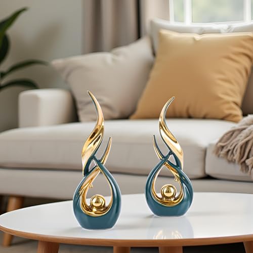 XMGZQ Gold Ceramic Abstract 2 Piece Statue Set,Mid Century Modern Abstract Art Home Decor Statue Mantelpiece on Unique Shelf Decor, TV Cabinet Divider Table top and Dining Table Centerpiece (Green) - color: Green