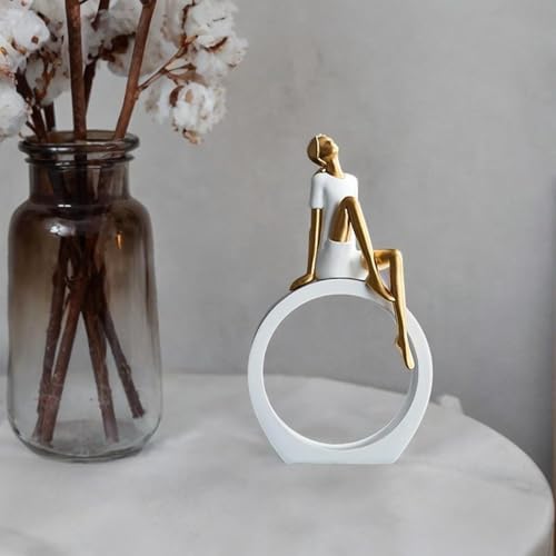 Girl Figurine Women Statue Cabinet Desktop Figure Living Room e Bedroom Shop Table Centerpieces Modern Sculpture Ornament, White Thinker - color: White Thinker