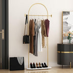 Gold Clothing Rack with Marble Base, Modern Gold Coat Racks Freestanding with 2 Hooks, Heavy Duty Clothes Rack, Coat Rack Stand for Entryway, Bedroom, Living Room, Boutiques - style: Coat-23.6''W