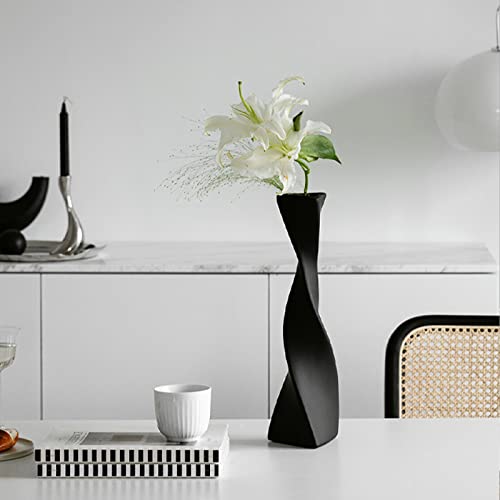 16 Inch Tall White/Black Ceramic Vase Curve Geometric Flower Vase Modern Minimalist Abstract Vase Farmhouse Decorative Vase for Table Home Office Floor Shelf Decor(Black) - color: Black