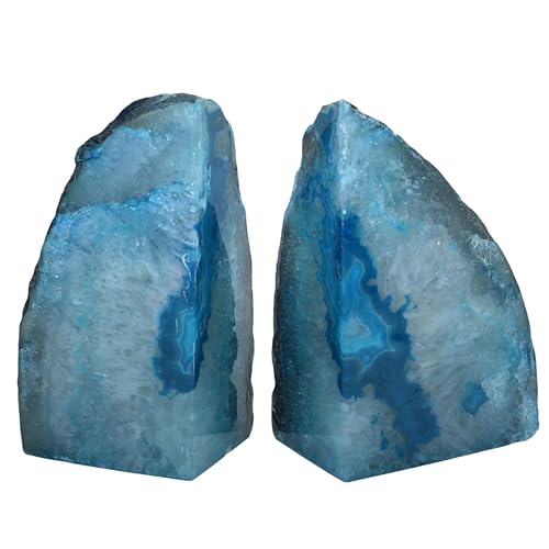 Nature's Decorations Agate Bookends - A Quality Teal Geode with Non-Skid Rubber Bumpers for Shelves, Office, Home Decor - Heavy Duty Cool Crystal Stone (2-3 LB) - color: Teal, size: A Grade 2 - 3 Lbs