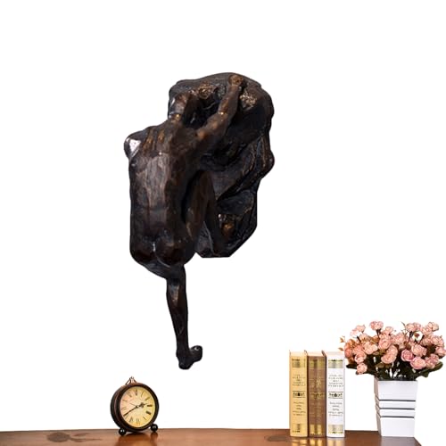 Climbing Man Wall Sculpture – Resin Decor Figure, Modern Art Accent, Black Home Ornament | Unique 3D Hanging Statue Piece, Artistic Abstract Wall Decoration Setup Living Room Bedroom Workplace Design - size: Trumpet Hands Climbing, style: Black