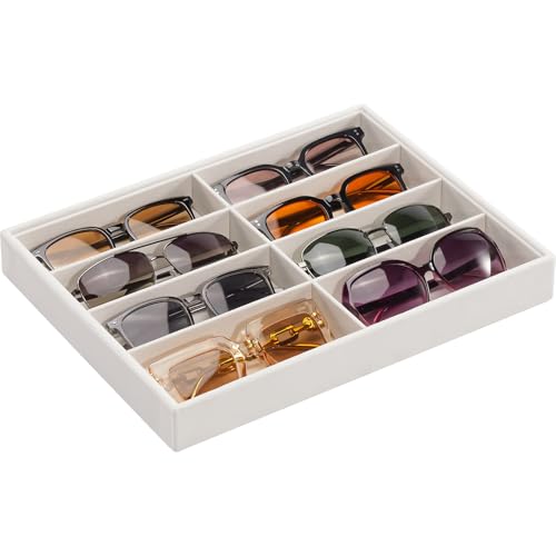 Lolalet Sunglasses Organizer Tray, 8 Grids Velvet Glasses Eyewear Holder Trays, Sunglass Display Drawer Storage for Women Men -1 Pack, Beige - color: Beige