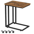 VASAGLE End Table, C Shaped TV Tray with Metal Frame Rolling Casters, Industrial Side Table for Living Room Bedroom, 19.7 x 13.8 x 23.6 Inches, Rustic Brown and Black - color: Rustic Brown + Black