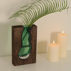 Wood and Glass Inlay Vases Farmhouse Wooden Glass Flower Vase Solid Wood Glass Vase Home Decor Vases for Centerpiece (9.45 Inches) - size: 9.45 Inches