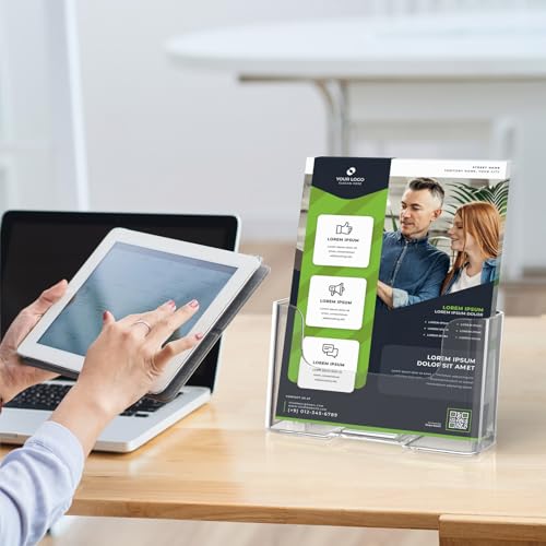 MaxGear Acrylic Brochure Holder 6 x 8 inch, Display Stand Plastic Clear Flyer Holders for 5.5 x 8.5 inch, 5 x 7 inch Menu, Literature, Trifold Pamphlet, Magazine, Countertop or Wall Mount, 2 Pack - size: 6"x9"-2 pack