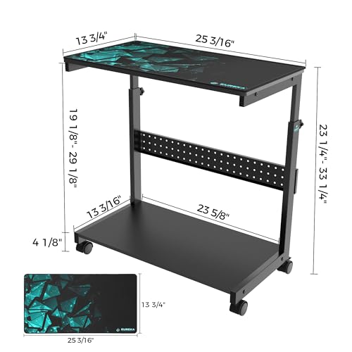 EUREKA ERGONOMIC PC Stand Computer Cart, Height Adjustable Tower Stand 2-Tier Suit for ATX Case Printer, Metal Rolling Cart on Wheels for Gaming Home Office, Black - color: Black
