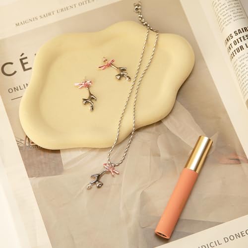 Jewelry Dish Trinket Tray for Women, Ring Dish Holder, Unique Cloud Shape Ceramic Plate Cute Things Vanity Aesthetic Room Decor Mother's Day Birthday (Flocked Custard) - color: Flocked Custard