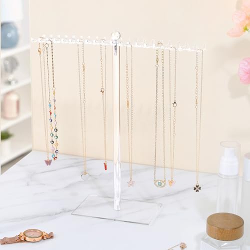OAOLEER Acrylic Necklace Organizer, Clear Necklace Holder Stand, Jewelry Organizer Display Hanger Rack with Bilateral Hooks for Necklaces Pendant Bracelets Ring (Tall 11.6 in（2PCS) - size: Tall 11.6In (2PCS)
