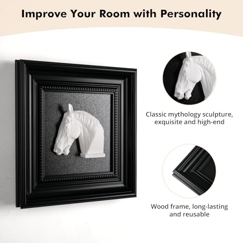 FOLKOR LIFE Black and White Framed Wall Art Sculpture for Home Vintage Decor, Horse Head Wall Decor Statue, Hanging Wall Plaque for Modern Farmhouse Living Room, Bedroom Decoration - color: Horse Head