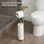 Gold Toilet Paper Holder with Shelf, Tissue Roll Holder Stand with Storage for Holding Extra 4 Toilet Paper Rolls, Stainless Steel Rustproof Freestanding (Brushed Gold) - color: Gold