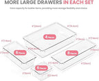 HOUSE DAY Makeup Drawer Organizer Trays 24 PCS, 4-Size Clear Drawer Organizers with Silicone Pads, Vanity Organizers and Storage, Non Slip Plastic Drawer Organizer for Desk, Bathroom, Kitchen, Office - size: 24 Pcs