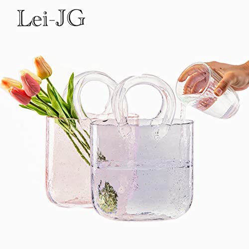 Thickened Glass Purse Vase for Flowers Gift Set-(Handmade 5mm Crystal-Unique Cute Clear Bag Vase with Reinforced Gift Box, Premium Table Centerpiece for Wedding/Mothers Day (Light Grey) - color: Light Grey