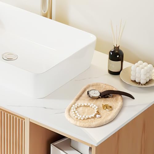 Natural Travertine Tray, Special-Shaped Jewelry Tray, Marble Ring Dish for BathroomCountertop, Nightstand,Dressing Table, Bedside Table, Home Decor, Beige(Middle)(NS025) - size: 9.1" x 6.3" x 0.6"