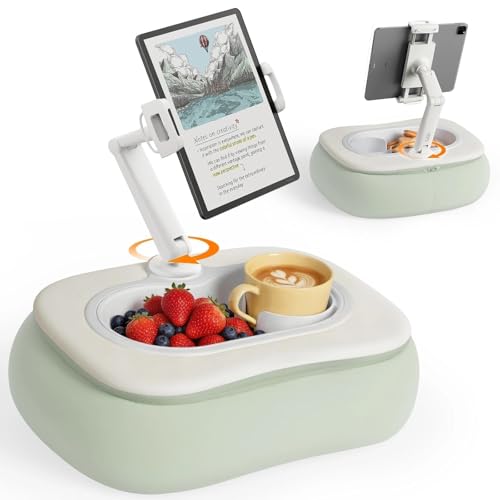SAIJI Tablet Pillow Stand for Bed, Stable iPad Holder with Food-Grade Snack Bowl, Adjustable Kindle Pillow Stand for Reading, Suit for 4.7-15.6" Kindle,iPad,iPhone,Tablet,Green - color: Green