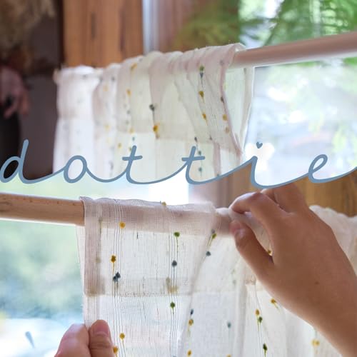 jinchan Semi Sheer Kitchen Curtains for Window 24 Inch Mini Pom-Pom Voile Tier Curtains Light Filtering Small Drapes for Bedroom Living Room Rod Pocket 2 Panels Sunlit Grove - color: Dottie Sunlit Grove, size: 26"W x 24"L (Pack of 2)