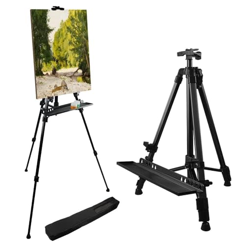 RRFTOK Art Easel Stand for Painting and Sign - Aluminum Metal Artist Tripod Adjustable Easels for Display Height from 21 to 61Inches - Canvas Stand with Paintbrush Tray for Artists Adult Holder - style: 61B 1-Pack