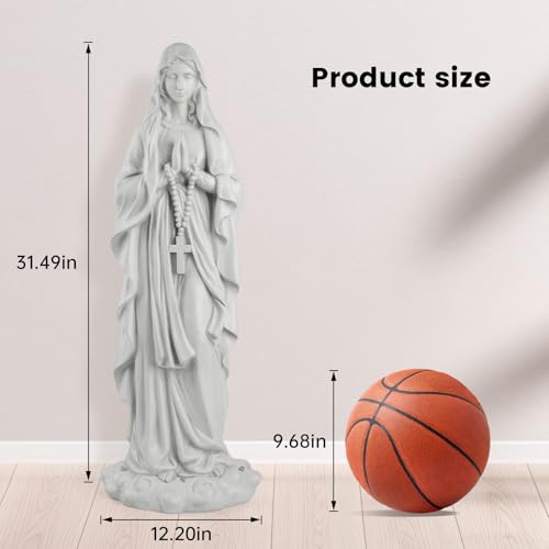 VChymm Virgin Mary Statue 31.49 Inch Religious Garden Statue Solar Mary Statue Outdoor Yard Patio Deck Home Entryway Hallway Sculpture - color: White