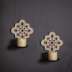 Openwork Carving Candle Sconces Set of 2 - Farmhouse Rustic Wall Decor, Wooden Sunflower Candle Holder, Decorative Hanging Art for Living Room, Bedroom, Porch, Entrance