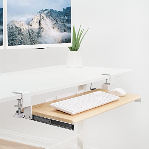 VIVO Large Clamp-on Computer Keyboard and Mouse Under Desk Slider Tray, 27 x 11 inch Pull Out Platform Drawer, Light Wood, MOUNT-KB05A - color: Light Wood, size: 27 inch