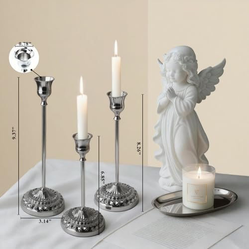 BEAHOT Silver Candle Holders, Set of 6 with Matching Candle Snuffer – Elegant Durable Non-Slip Candlestick Holders for Christmas Decorations Wedding Centerpiece, Dining Table & Home Gift Display - color: Silver 6 Pack