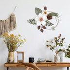 3D Metal Flower Wall Decor - 13.78'' Gold Circle Floral Wall Art with Green Tropical Leaves and Butterflies, Modern Boho Rustic Hanging Sculpture for Living Room Bedroom Bathroom Entryway Kitchen - style: Stylish Style