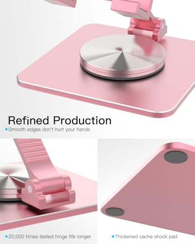 Cell Phone & Tablet Stand for Desk, Aluminum Adjustable Holder for iPhone, iPad & Smartphones || Foldable Mount with 360° Swivel, Stable Base & Portable Design for 4–9.7in Devices, Pink - color: Pink