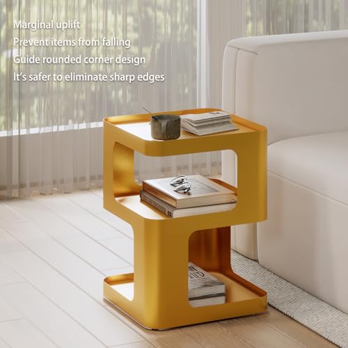 Gold Side Table,Modern end Table with Storage,Unique nightstand,Metal Bedside Tables,Accent Table for Living Room,Bedroom,Couch.no Assembly Required - color: Gold