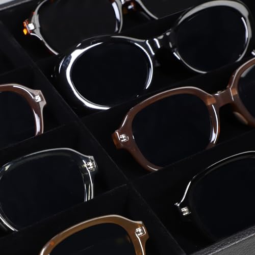 Wudygirl Jewelry and Sunglass Organizer - 8 Slot Storage With Clear Lid, Leather Eyeglasses Display for Women and Men (8 Grid) - style: 8 Grid Jewelry Tray