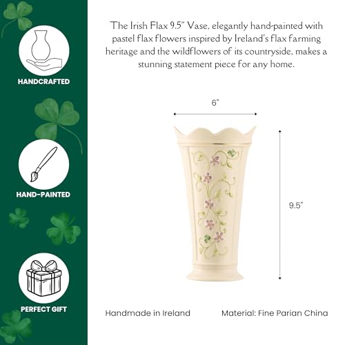 Belleek Irish Flax Vase - White Flower Vase Handcrafted Fine Parian China Irish Decor, 6" W x 9.5" H - size: 9.5-Inch