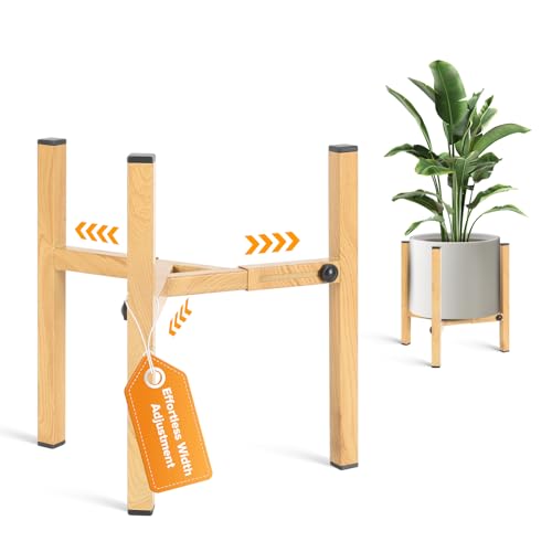 Plant Stand Indoor Adjustable, Metal Modern Indoor Plant Stand, Heavy Duty Plant Stands Outdoor Corner, Stable Plant Holder, Fits 8 to 12 Inches Pots, Black, 1 Pack, Natural Wood-Grain - color: Natural Wood-Grain, size: 1 Pack