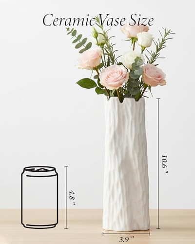 10.7 Inch White Ceramic Vase, Organic Nature Shape, OOSTONEE Boho Nordic Modern Style White Flower Vase, Shelf, Home, Living Room, Coffee Table Centerpiece, Ceramic vases for Home Decor - color: White, size: Large