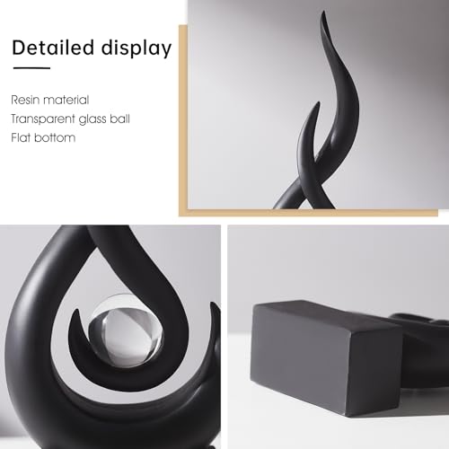 AWNR Modern Black Sculpture Decor: Flame Statue with Glass Ball Resin Abstract Art Figurines Unique Centerpiece for Living Room TV Stand Coffee Table Office Decor - color: Big Black Statue
