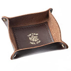 USA Handmade Premium Leather Valet Tray, Jewelry Organizer With Brass Rivets (Dark Walnut Brown, Mini) - color: Dark Walnut Brown, size: 2.5" x 2.5" x 1"