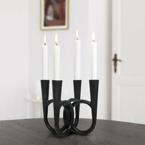 Antique Brass Candle Holder, Iron Taper Candle Holders, Vintage Cast Iron Decorative Candle Stands, Tall Candle Holders for Wedding, Dining Table, Home Decor - color: Black