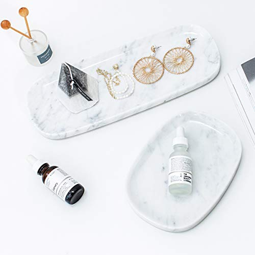 JIMEI Marble Vanity Tray 7‘’ Decorative Tray Oval Storage Organizer Mini Bathroom Kitchen Dresser Jewelry Dish Ring Holder for Counter, Vanity, Dresser, nightstand or Desk