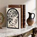 Peacoblue Metal Bookends for Shelves, Modern Decorative Heavy Duty Study Book Ends Stoppers for Office, Desk, Shelf, Room 5.3"x4.3"x7.9" Cast Iron Tall Bookends 1 Pair (Lines Flowers with Faces) - style: Lines Flowers With Faces