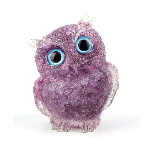 OwMell Owl Statue Tumbled Stone Gemstone Owl Figurine Home Decor Shelf Decor 2.5" - Amethyst - color: Amethyst