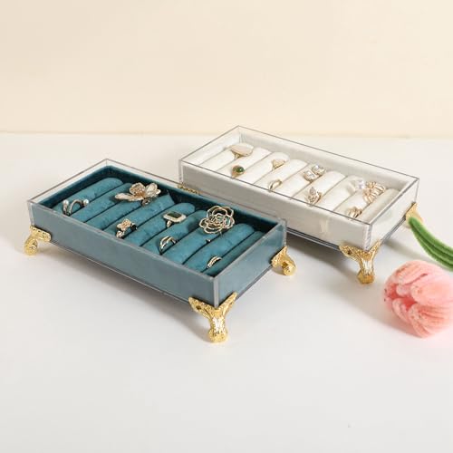 GemeShou velvet slots Ring holder for jewelry organizer, Blue earring ring display stand for selling, felt ring jewelry holder tray showcase【Velvet slots Ring Holder-Blue】 - color: Blue