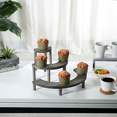 MyGift 3 Tier Cupcake Stand, Vintage Gray Weathered Solid Wood Semicircle Dessert Appetizer Stands, Tiered Platform Display Risers for Spice Jars Cosmetics, 3-Piece Set - color: Vintage Gray
