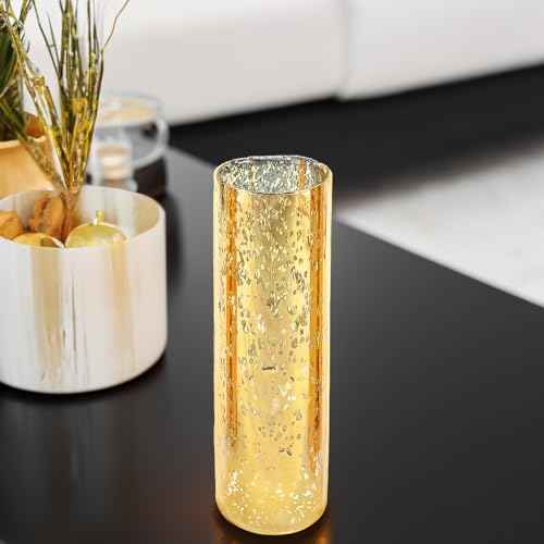 WGVI Hurricane Candle Holder Sleeve, W: 3", Ht: 10", Gold Speckled Glass Cylinder Open Both Ends, Chimney Tube Shade, 1 Piece - size: 3x10"H