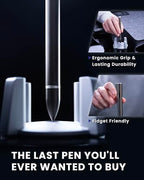 novium Hoverpen - Luxury Pen for Men & Women, Vertically Standing Executive Ballpoint Pen with Top Grade Free-Flowing Ink Refill, Metal Made, Unique Gifts, Luxury Pen for Men, Mens Gifts Ideas - color: Dark Grey