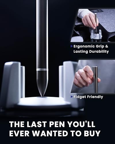 novium Hoverpen - Luxury Pen for Men & Women, Vertically Standing Executive Ballpoint Pen with Top Grade Free-Flowing Ink Refill, Metal Made, Unique Gifts, Luxury Pen for Men, Mens Gifts Ideas - color: Dark Grey