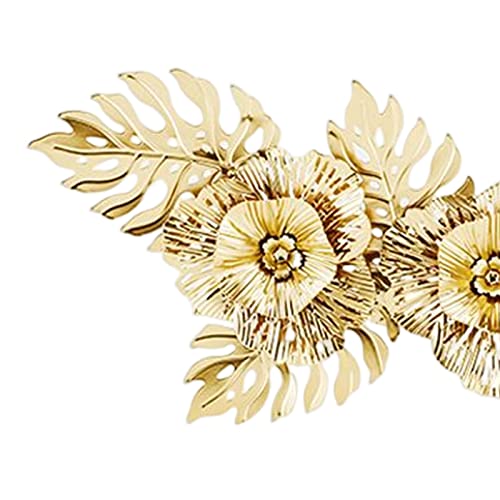 Flower Leaves Metal Wall Decor, Hollow Out Wall Sculpture Creative Luxury Iron Hanging Artwork for Office Home Decorations Party Living Room, Aureate - color: Aureate