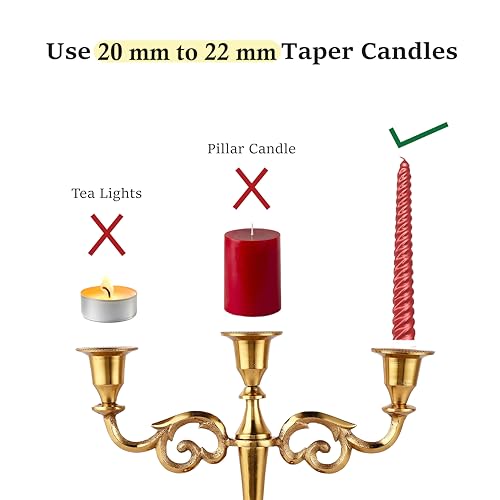 Rely+ 3 Arm Candelabra Taper Candle Holders Decorations Indoor Kitchen Décor Table Candles Candlestick Candelabra Centerpiece (Gold) - color: Gold, size: 3 Arm