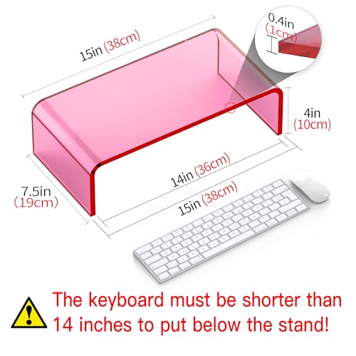 Acrylic Monitor Stand Riser Acrylic Laptop Stand for Desk Clear Computer Monitor Stand for Desk Accessories iMac Organizer Office Must-Haves Product for Working from Home Bright Pink - style: 15''-Pink