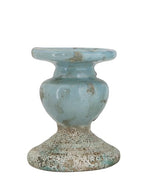 Creative Co-Op Small Distressed Blue Terracotta Pillar Candle Holder - color: Blue, size: 4.5" W x 5.25" H