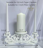 Wooden Unity Candle Holder – Solid One-Piece Triple Candle Stand – Handcrafted from Natural Wood – Painted in Safe Premium White Finish – Fits 2 Taper (0.80”) & 1 Pillar Candle (3”)