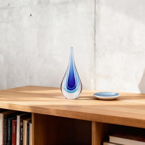 DOVDOV Blown Glass Sculpture, Blue Glass Art Collectible Statue, Unique Teardrop Ornament, Suitable for Office, Bookshelf, Dressing Table, Living Room Coffee Table, or Mantelpiece Display. - color: B